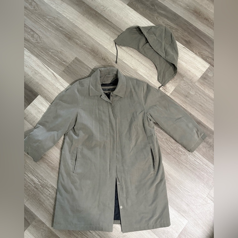 Fleet Street Long Trench Coat With Removable Hood. Size Large.